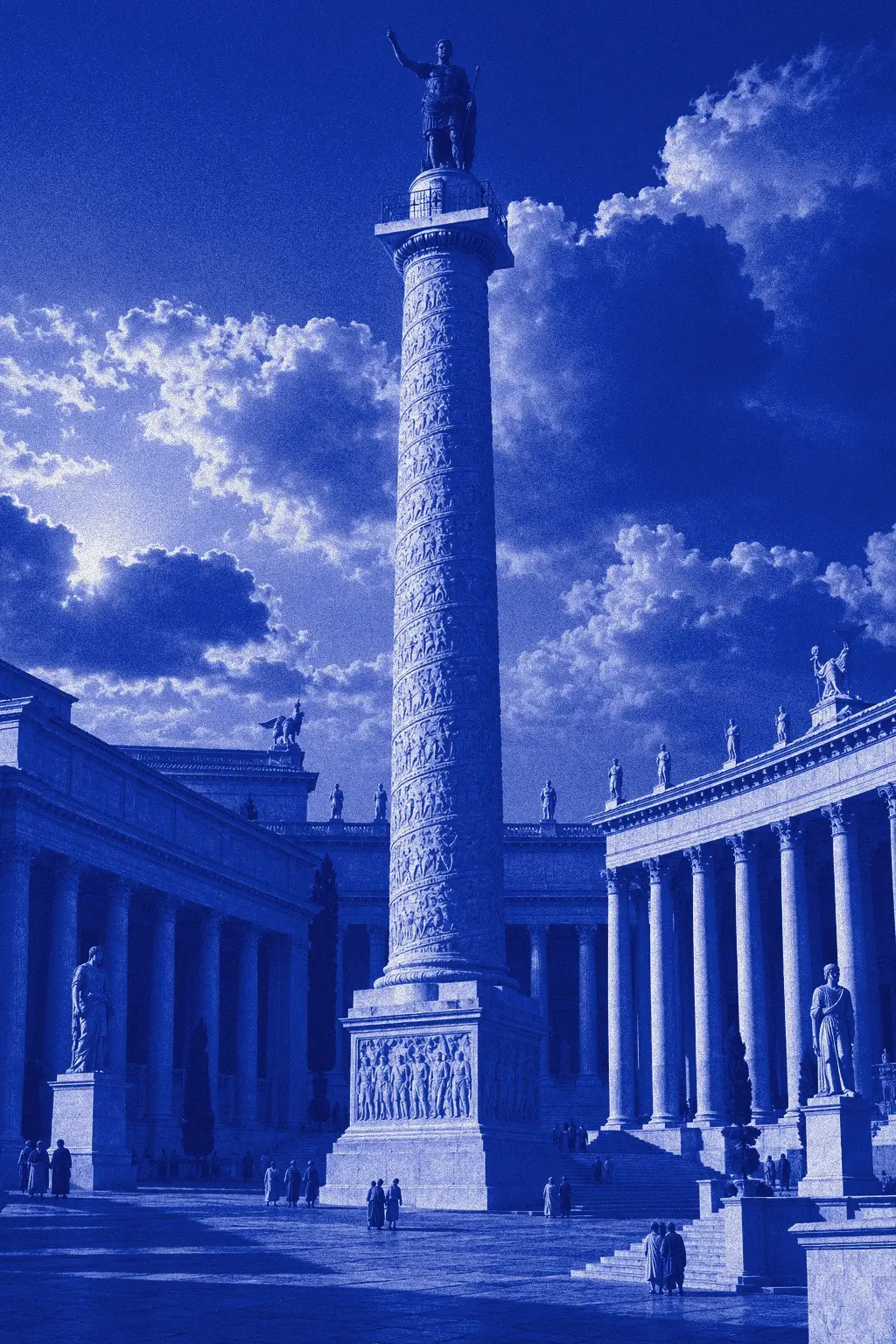 La Columna de Trajano, en duotono azul